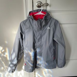 Girls grey north face hooded rain jacket
